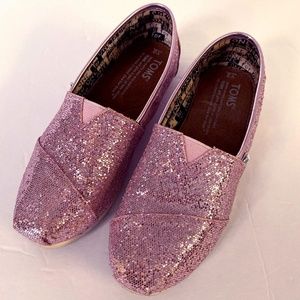 Toms Classic Youth Size 2 Rose Pink Glitter Flats